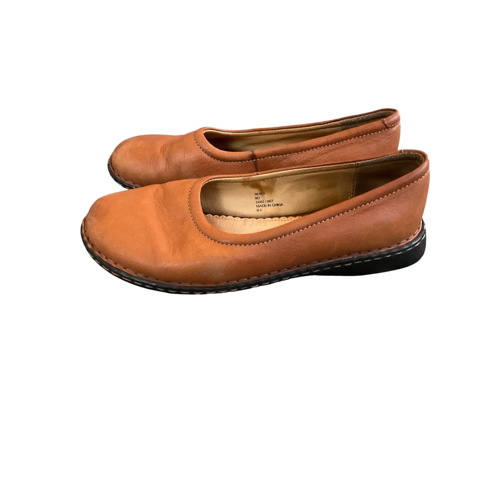 Lands End Leather Flats Womens 8D Cognac Brown Round Toe Slip On 96153